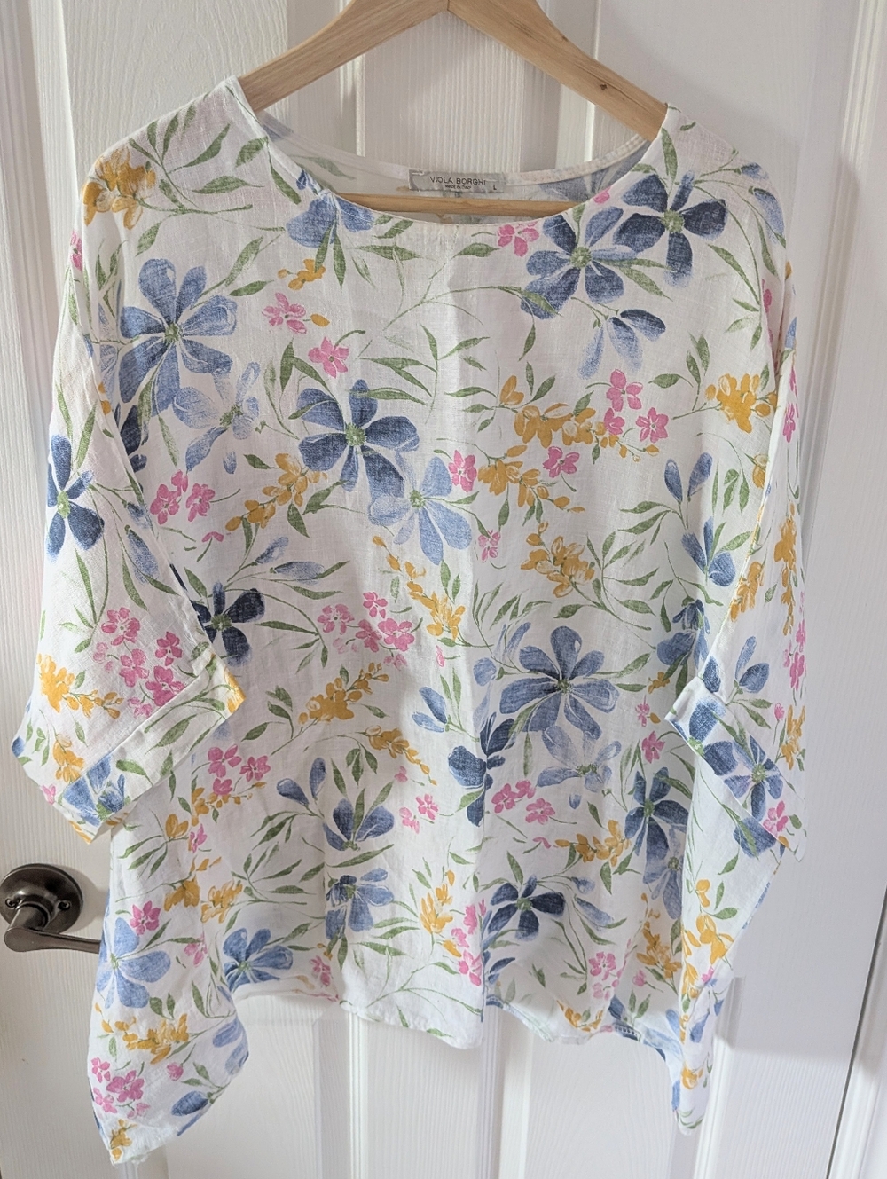 Viola Borghi White Floral Linen Top